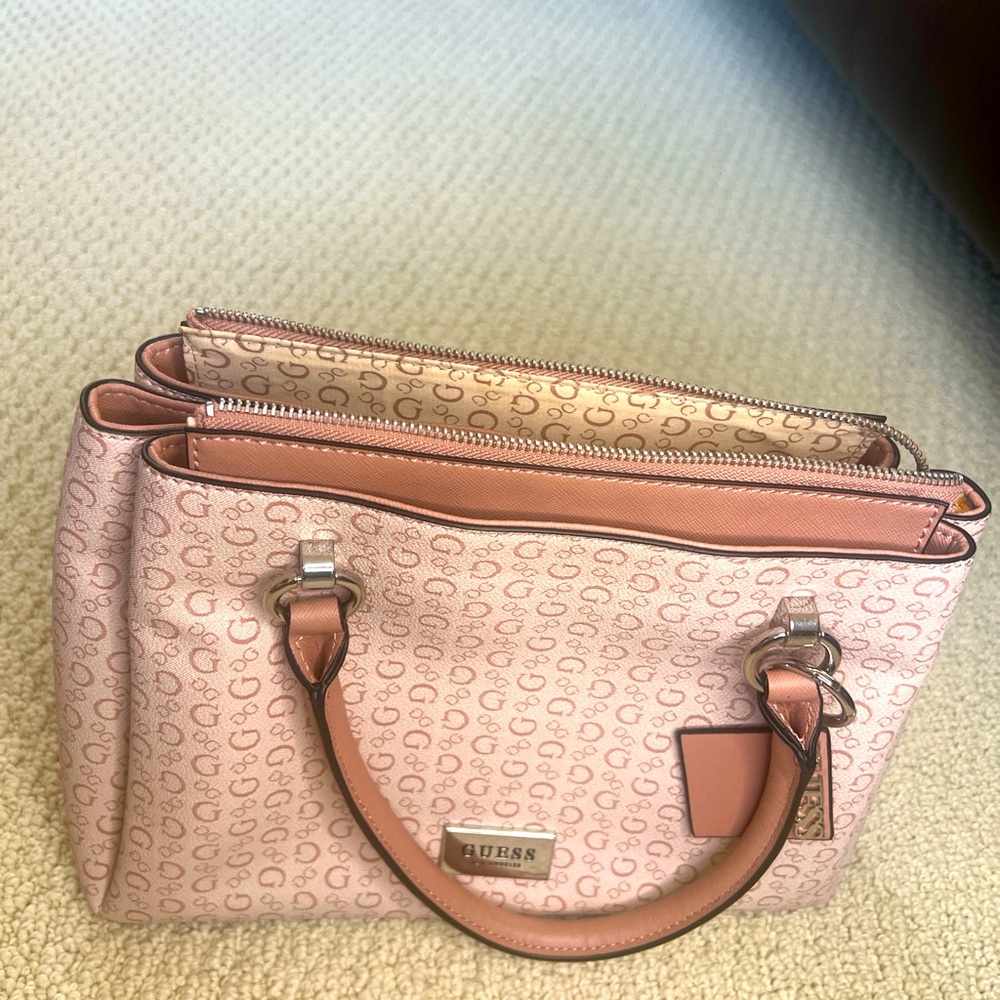 Pink Logo Guess Handbag with Detachable Strap